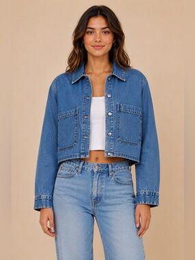 ZARA Cropped Denim Jacket Size S Y2K 90s Model Off Duty